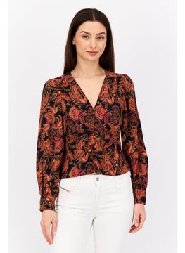 Black Tape Women V Neck Long Sleeves Allover Print Blouse, Multicolor  - Image 1