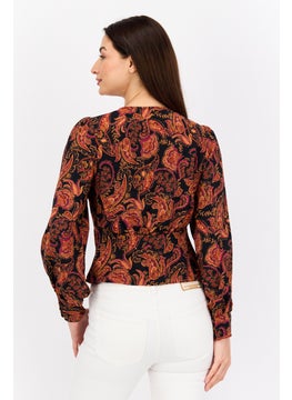 Black Tape Women V Neck Long Sleeves Allover Print Blouse, Multicolor  - Image 4