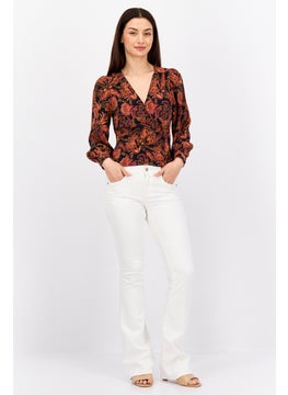 Black Tape Women V Neck Long Sleeves Allover Print Blouse, Multicolor  - Image 3