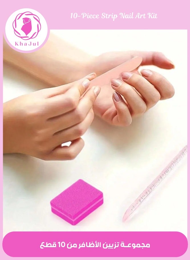 Generic 10 Pack Mini Nail  Tools, Including Nail Files and Wooden Sticks, Professional Manicure Nail Finishing Kit (Pink)  - Image 1
