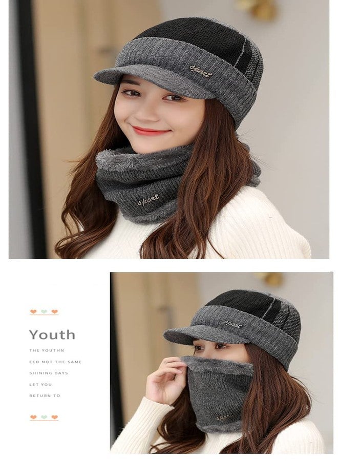 Alexvyan Unisex Wool, Acrylic Winter Cap With Scarf (Combined Cap_Light Brown__1_Grey_Free Size) - Image 2