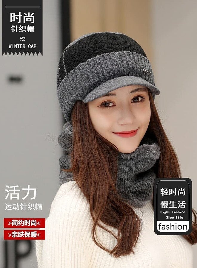 Alexvyan Unisex Wool, Acrylic Winter Cap With Scarf (Combined Cap_Light Brown__1_Grey_Free Size) - Image 3