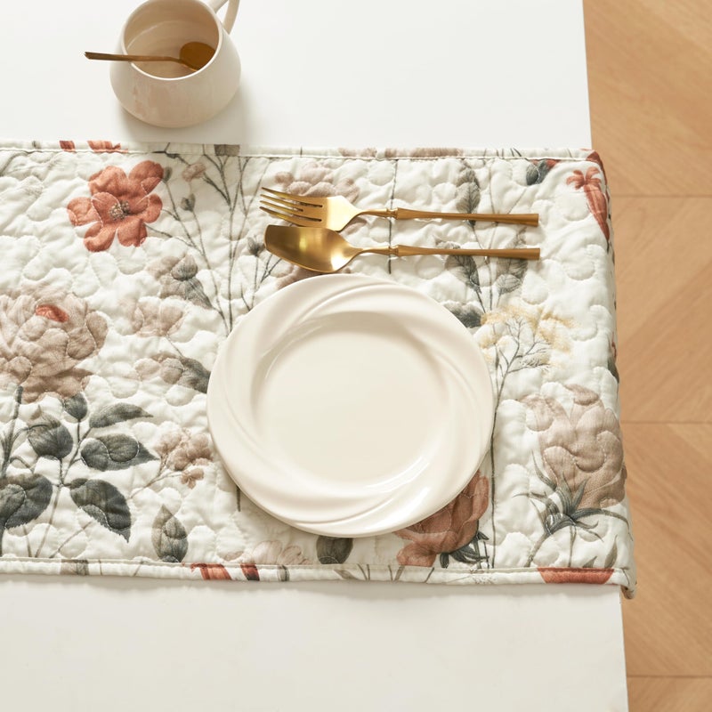 DaDa Bedding Enchanted Meadow Reversible Dinner Table Runner - Floral Elegance in Beige, Rose, and Soft Olive Green, Premium Soft Microfiber Quilted Table Runner (13" x 72") - Image 2
