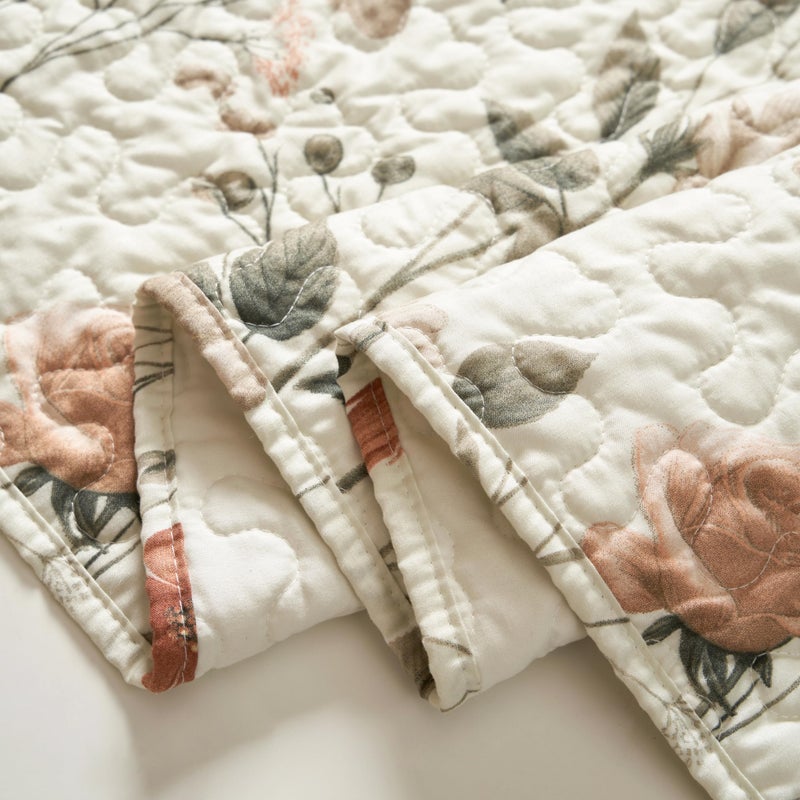 DaDa Bedding Enchanted Meadow Reversible Dinner Table Runner - Floral Elegance in Beige, Rose, and Soft Olive Green, Premium Soft Microfiber Quilted Table Runner (13" x 72") - Image 5
