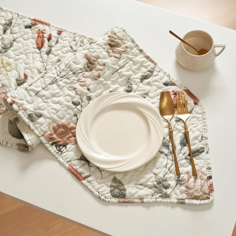DaDa Bedding Enchanted Meadow Reversible Dinner Table Runner - Floral Elegance in Beige, Rose, and Soft Olive Green, Premium Soft Microfiber Quilted Table Runner (13" x 72") - Image 4