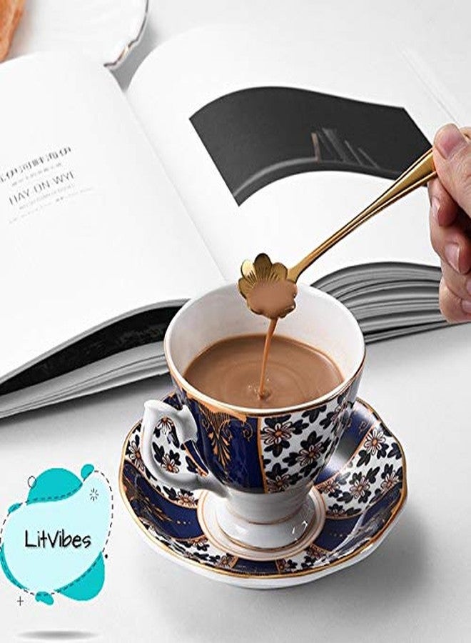Litvibes Set of 4 Stainless Steel Creative Tableware Flower Dessert Spoon,Coffee Spoon,Sugar Spoon,Mixing Spoon,Tea Spoon,Stirring Spoon,Cake & Ice Cream Spoon,Stir bar Gold Spoon- (Sunflower Design) - Image 3