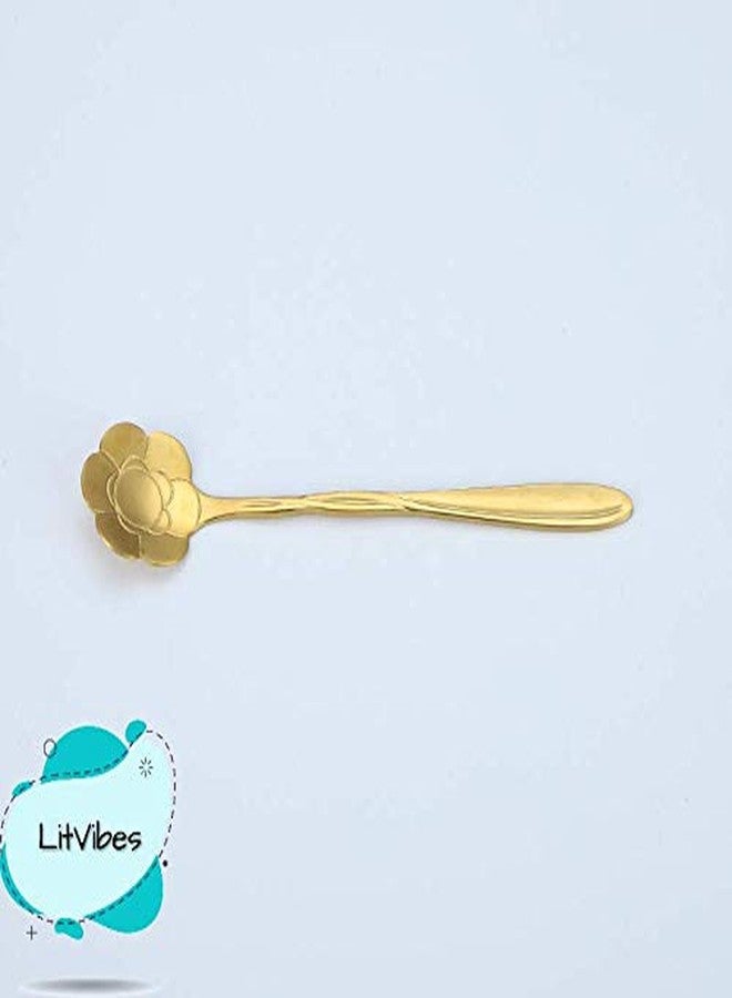 Litvibes Set of 4 Stainless Steel Creative Tableware Flower Dessert Spoon,Coffee Spoon,Sugar Spoon,Mixing Spoon,Tea Spoon,Stirring Spoon,Cake & Ice Cream Spoon,Stir bar Gold Spoon- (Sunflower Design) - Image 5