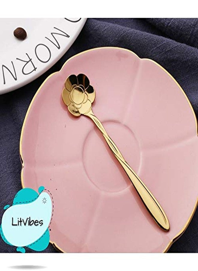 Litvibes Set of 4 Stainless Steel Creative Tableware Flower Dessert Spoon,Coffee Spoon,Sugar Spoon,Mixing Spoon,Tea Spoon,Stirring Spoon,Cake & Ice Cream Spoon,Stir bar Gold Spoon- (Sunflower Design) - Image 1