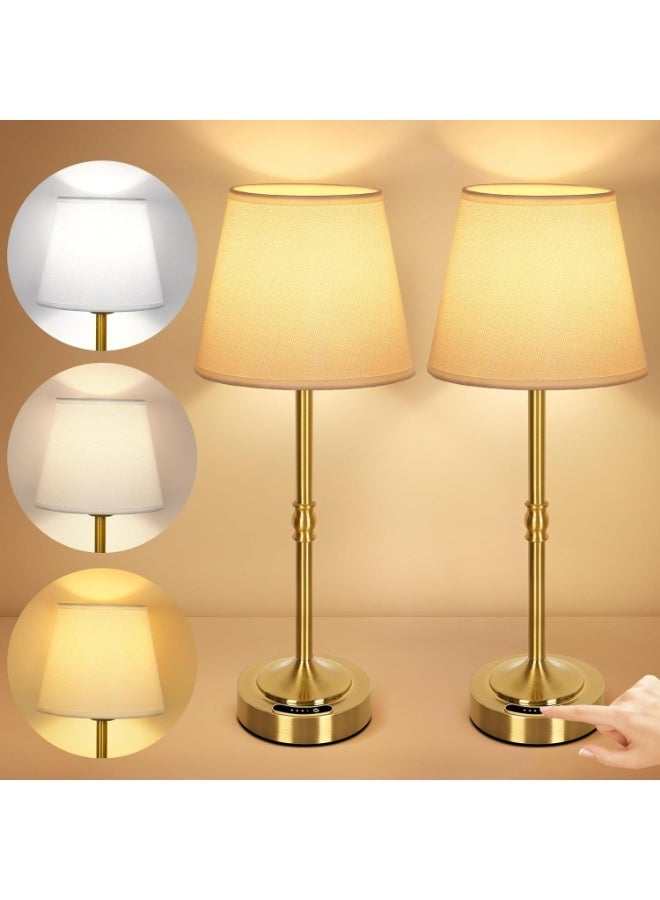 OUTON مصباح طاولة لاسلكي قابل لإعادة الشحن (عبوة من قطعتين) – شاشة عرض البطارية، إضاءة LED قابلة للتعديل باللمس، 3 درجات حرارة لونية، شحن عبر منفذ USB-C، غطاء من القماش، وظيفة الذاكرة – مصباح طاولة LED – للاستخدام في المنزل والمطاعم والمكاتب والحانات والفناءات والمطابخ وغرف الطعام والحفلات (ذهبي) - Image 1
