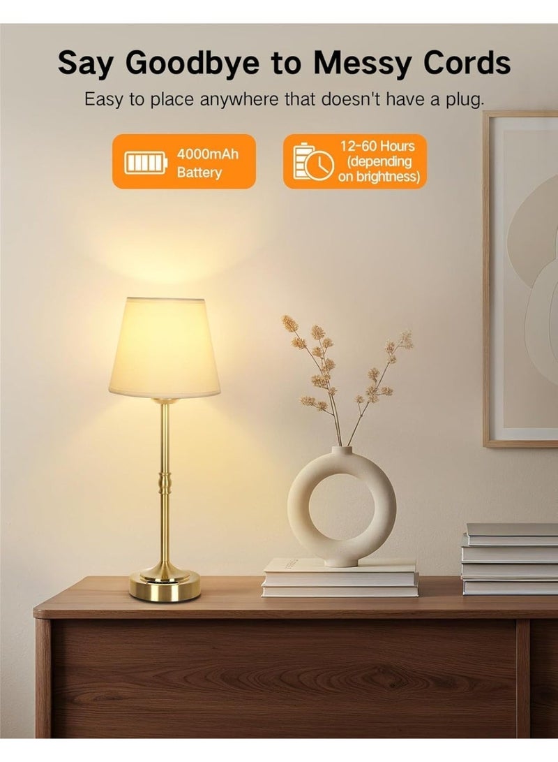 OUTON مصباح طاولة لاسلكي قابل لإعادة الشحن (عبوة من قطعتين) – شاشة عرض البطارية، إضاءة LED قابلة للتعديل باللمس، 3 درجات حرارة لونية، شحن عبر منفذ USB-C، غطاء من القماش، وظيفة الذاكرة – مصباح طاولة LED – للاستخدام في المنزل والمطاعم والمكاتب والحانات والفناءات والمطابخ وغرف الطعام والحفلات (ذهبي) - Image 4
