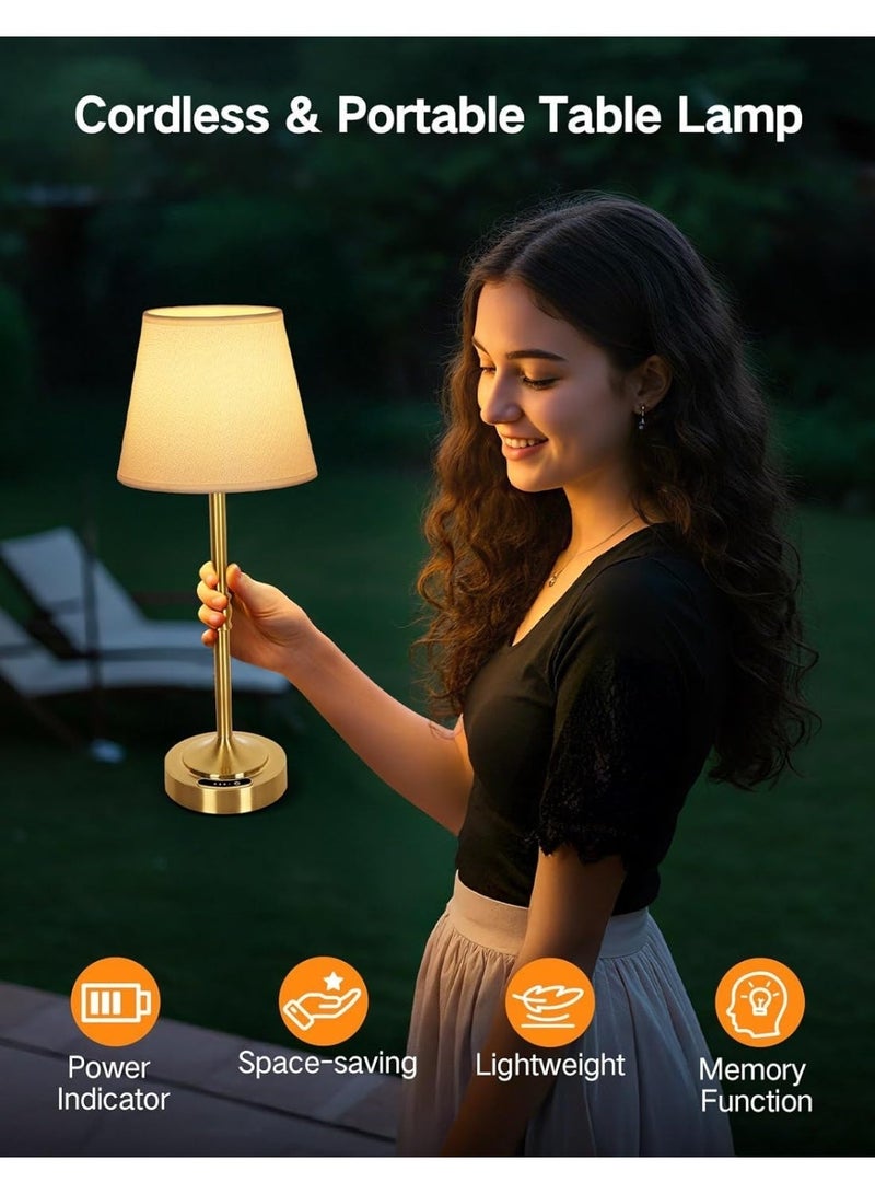 OUTON مصباح طاولة لاسلكي قابل لإعادة الشحن (عبوة من قطعتين) – شاشة عرض البطارية، إضاءة LED قابلة للتعديل باللمس، 3 درجات حرارة لونية، شحن عبر منفذ USB-C، غطاء من القماش، وظيفة الذاكرة – مصباح طاولة LED – للاستخدام في المنزل والمطاعم والمكاتب والحانات والفناءات والمطابخ وغرف الطعام والحفلات (ذهبي) - Image 5