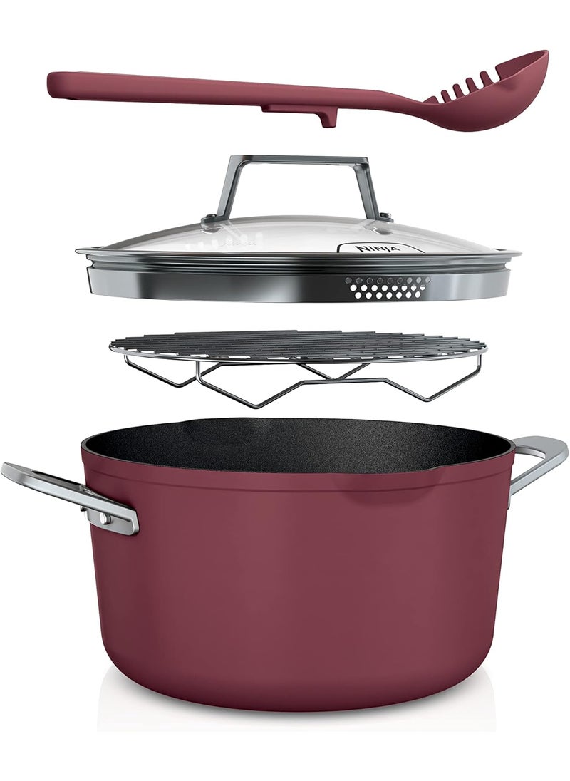 Ninja Ninja CW202RD Foodi NeverStick PossiblePot Premium Set with 7Quart Capacity Pot Roasting Rack Glass Lid  Integrated Spoon Nonstick Durable  Oven Safe to 500F Cherry Tart  - Image 1