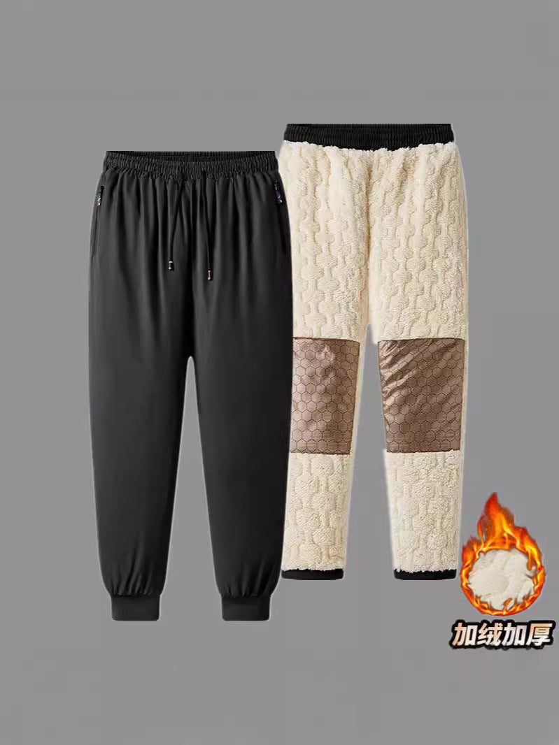 Men'S Pants, Fleece-Lined Warm Sports Pants, Thickened Straight-Leg Jogger Pants For Middle-Aged And Elderly Men, Large Size - Image 2