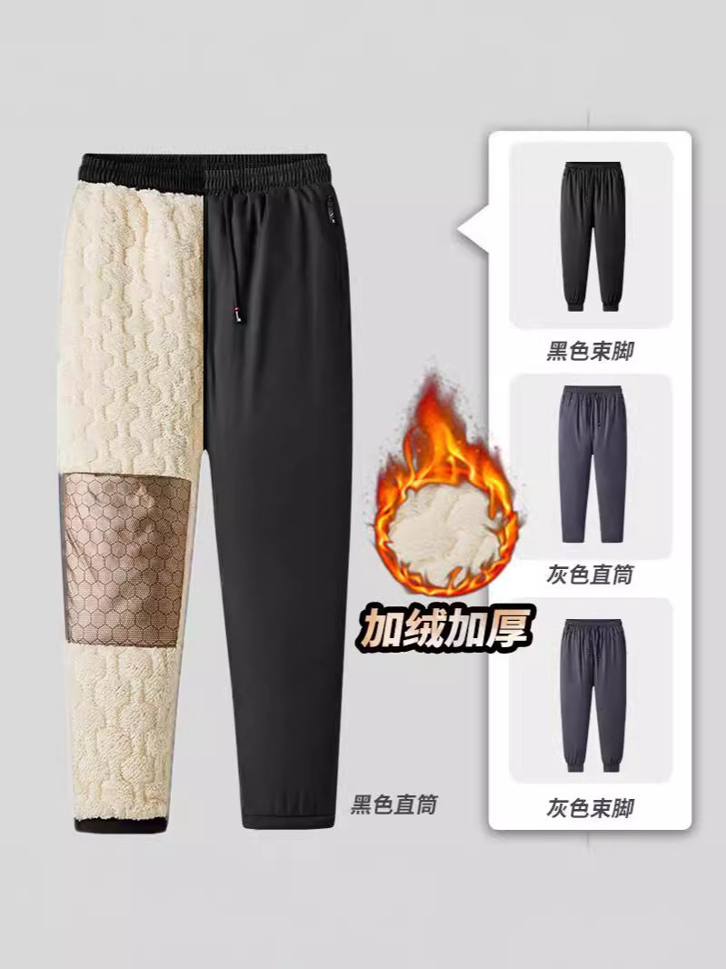 Men'S Pants, Fleece-Lined Warm Sports Pants, Thickened Straight-Leg Jogger Pants For Middle-Aged And Elderly Men, Large Size - Image 3