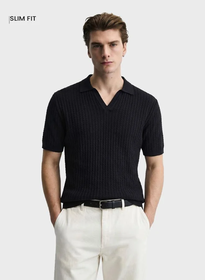 Men Slim Fit Textured Polo T-Shirt