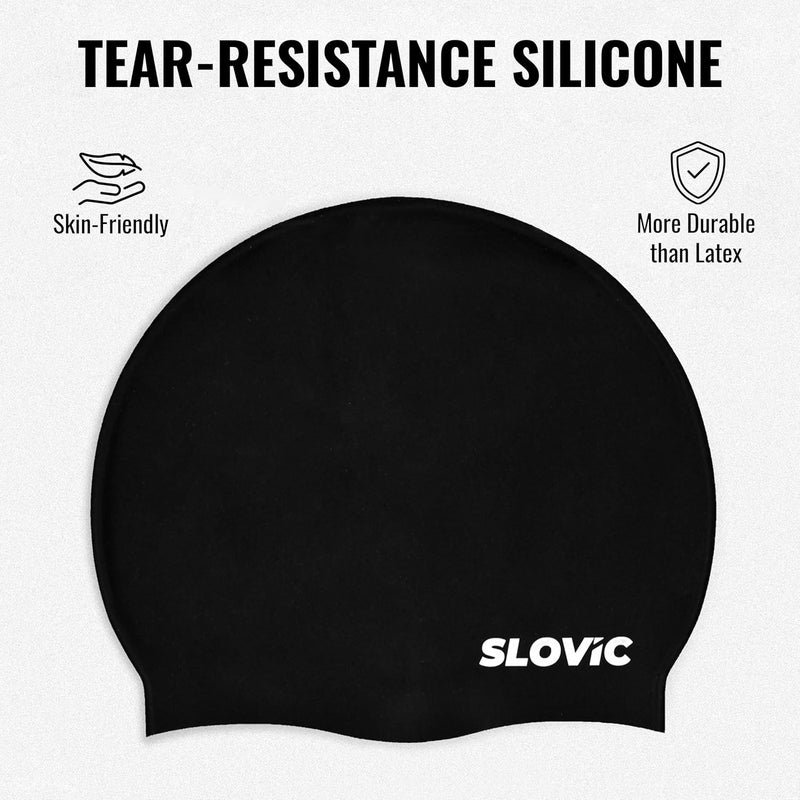 SLOVIC Swimming Cap for Men & Women [Black] | Swimming Caps for Women with Long Hair | Swimming Accessories for Men & Women | Unisex & Waterproof Silicon Cap to Prevent Chemical Damage | Free Size - Image 3
