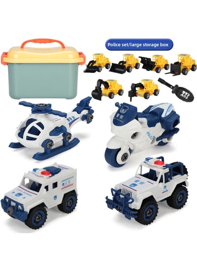 Loquat DIY Removable Engineering Vehicle Toy Suit Boy Screw Assembly Children Disassembly Simulation Sliding Model-Color:Disassembly And Assembly Of 4 Police Cars + 6 Projects (storage Box) - Image 1
