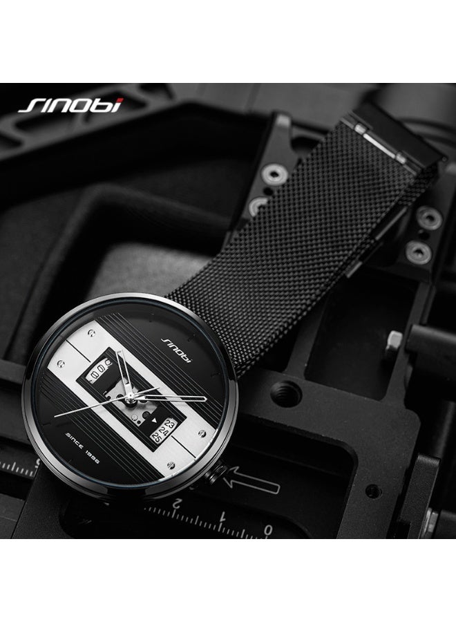 Sinobi Men's Fashionable Mesh Strap Watch with Large Dial and Premium Design (Black) - Image 4