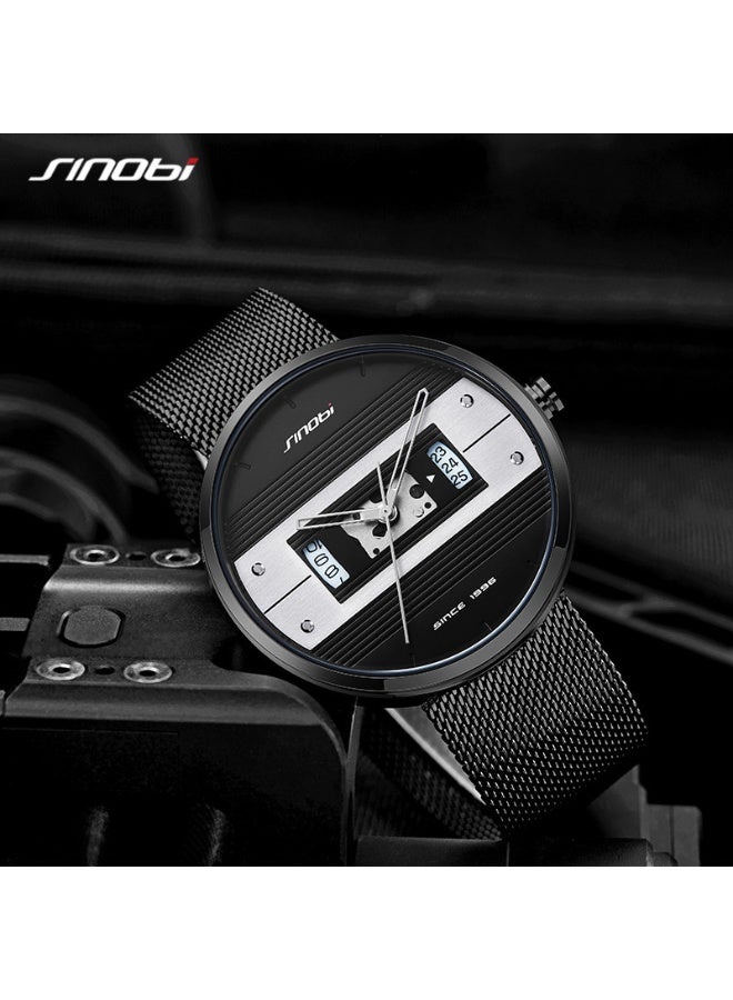 Sinobi Men's Fashionable Mesh Strap Watch with Large Dial and Premium Design (Black) - Image 5