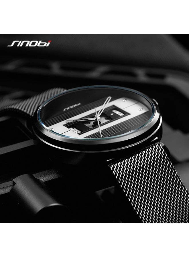 Sinobi Men's Fashionable Mesh Strap Watch with Large Dial and Premium Design (Black) - Image 3