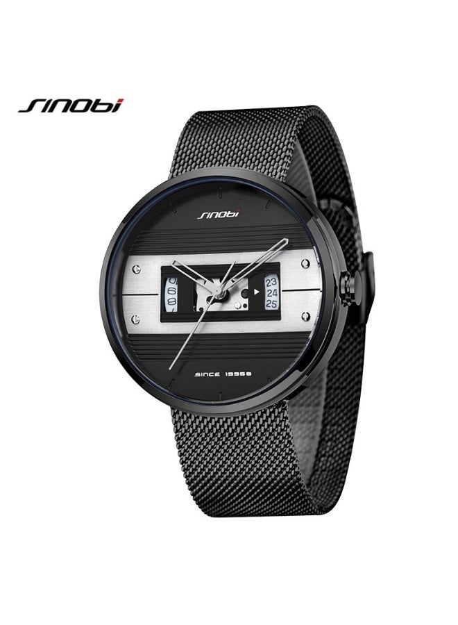 Sinobi Men's Fashionable Mesh Strap Watch with Large Dial and Premium Design (Black) - Image 1