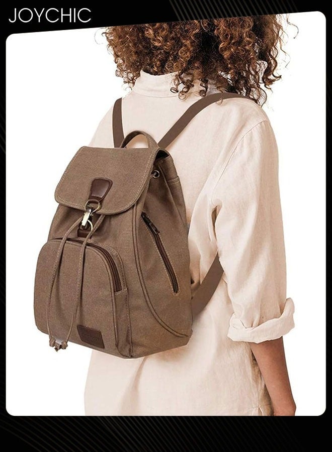Joychic حقيبة ظهر قماش كبيرة السعة للنساء والفتيات بتصميم ريترو عصري متعددة الجيوب للمدرسة للسفر والرياضة والتخييم والمشي وركوب الدراجات باللون البني - Image 1