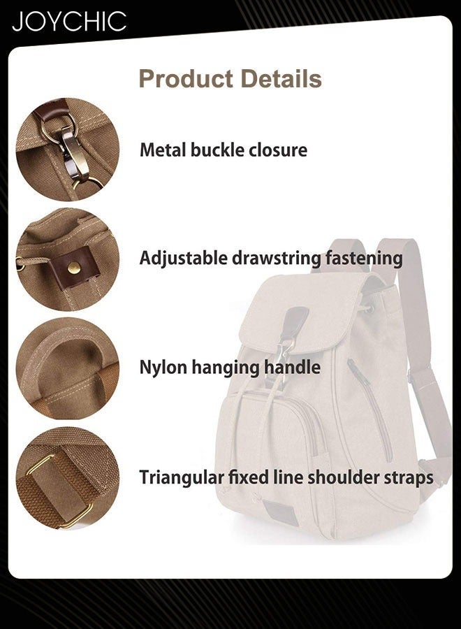 Joychic حقيبة ظهر قماش كبيرة السعة للنساء والفتيات بتصميم ريترو عصري متعددة الجيوب للمدرسة للسفر والرياضة والتخييم والمشي وركوب الدراجات باللون البني - Image 2