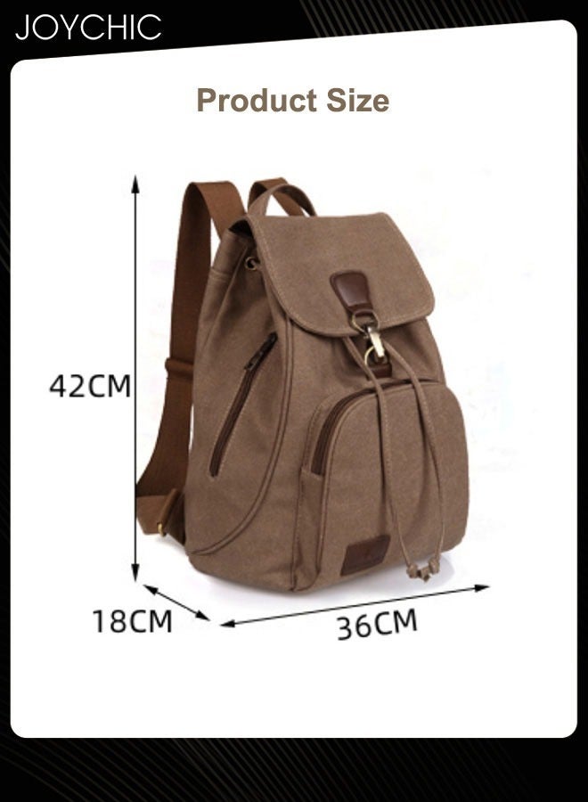Joychic حقيبة ظهر قماش كبيرة السعة للنساء والفتيات بتصميم ريترو عصري متعددة الجيوب للمدرسة للسفر والرياضة والتخييم والمشي وركوب الدراجات باللون البني - Image 4