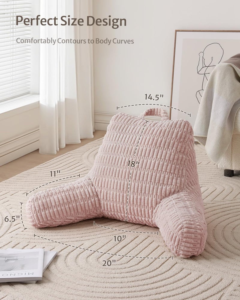 Blissful Diary Reading Pillow, Backrest Pillow with Shredded Memory Foam for Adult & Children, Designed for Bed and Couch Sitting Up, Includes Arms, Pockets and Washable Cover, Pale Pink - Image 3
