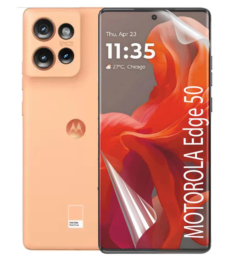 ZARALA High Sensitivity Hydrogel Screen Protector Compatible FOR MOTOROLA Edge 50 Transparent Soft TPU Protective Film [Fingerprint Unlock (Transparent) - Image 1