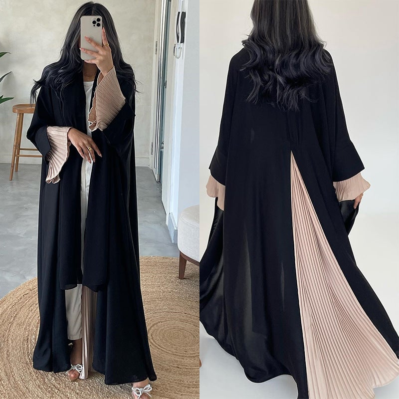 فستان محتشم أنيق بقصّة فضفاضة مع تفاصيل مطوية وتصميم مخيط للنساء - Image 1