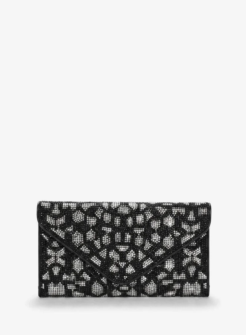 Viny Viny Women's Crystal Rhinestone Envelope Clutch – Floral Embellished Evening Bag for Parties, Weddings & Formal Occasions – Black, Silver, Light Gold