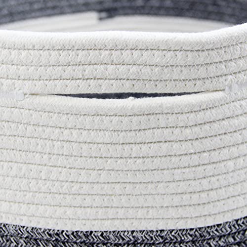 Casaphoria XXXLarge Cotton Rope Basket for Living Room - Woven Storage Basket with Handle for Blankets, Towels and Pillows Laundry Hamper | White and Grey (22" x 22" x 14") - Image 3