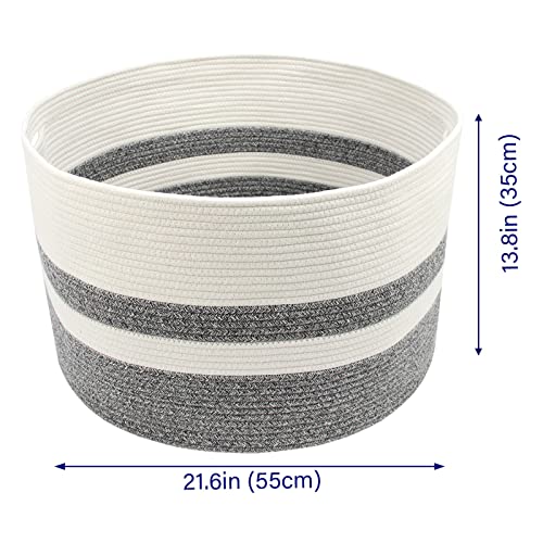 Casaphoria XXXLarge Cotton Rope Basket for Living Room - Woven Storage Basket with Handle for Blankets, Towels and Pillows Laundry Hamper | White and Grey (22" x 22" x 14") - Image 4