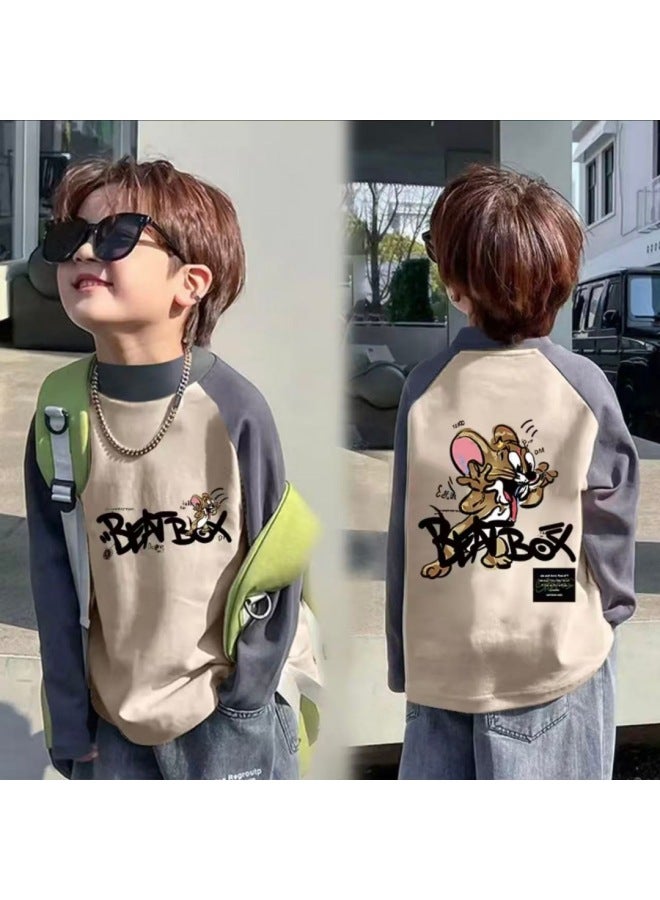 Boys' Thermal Base Layer Shirt For Autumn And Winter, New Style For Older Children, Half-high Collar, Color-blocked Long-sleeve Cartoon Top For Toddlers - Image 1