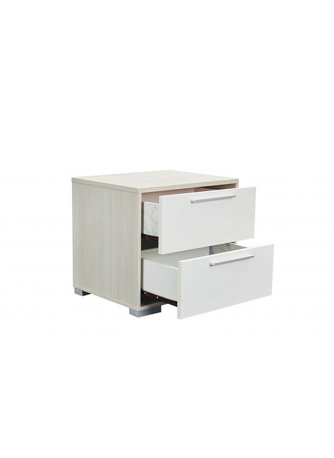 DANUBE HOME Thomas Night Stand Multifunctional Bedside Table Space Saving Nightstand End Table Storage Modern Design Furnitures For Bedroom L 48 x W 39 x H 46 cm White & Light Oak  - Image 3