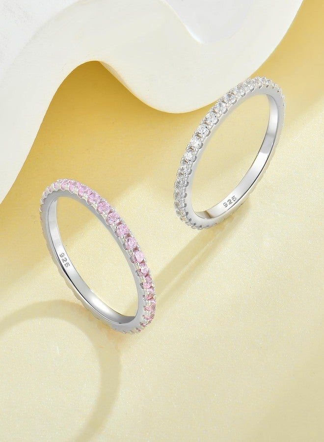 YL Stackable Ring 925 Sterling Silver Wedding Eternity Bands Created Aquamarine Stacking Rings for Women-size9 - Image 4