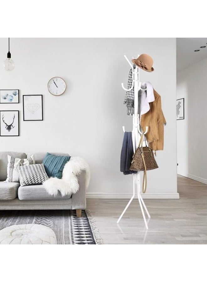 رف معاطف معدني عملي قائم بذاته بستة خطافات، منظم أرضي لغرفة النوم، غرفة المعيشة، المكتب، المدخل، لتعليق الملابس والقبعات والحقائب والسترات، صغير الحجم وموفر للمساحة، 42 × 165 سم (أبيض) - Image 5