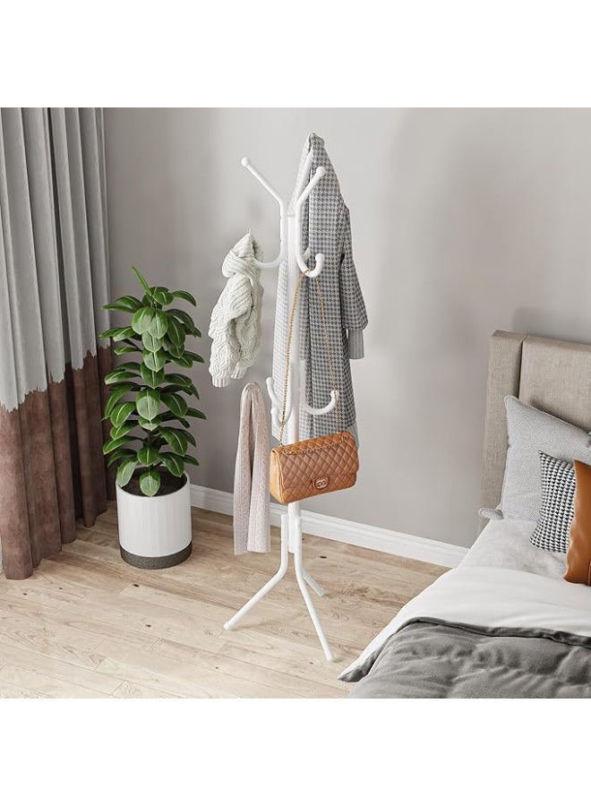 رف معاطف معدني عملي قائم بذاته بستة خطافات، منظم أرضي لغرفة النوم، غرفة المعيشة، المكتب، المدخل، لتعليق الملابس والقبعات والحقائب والسترات، صغير الحجم وموفر للمساحة، 42 × 165 سم (أبيض) - Image 1