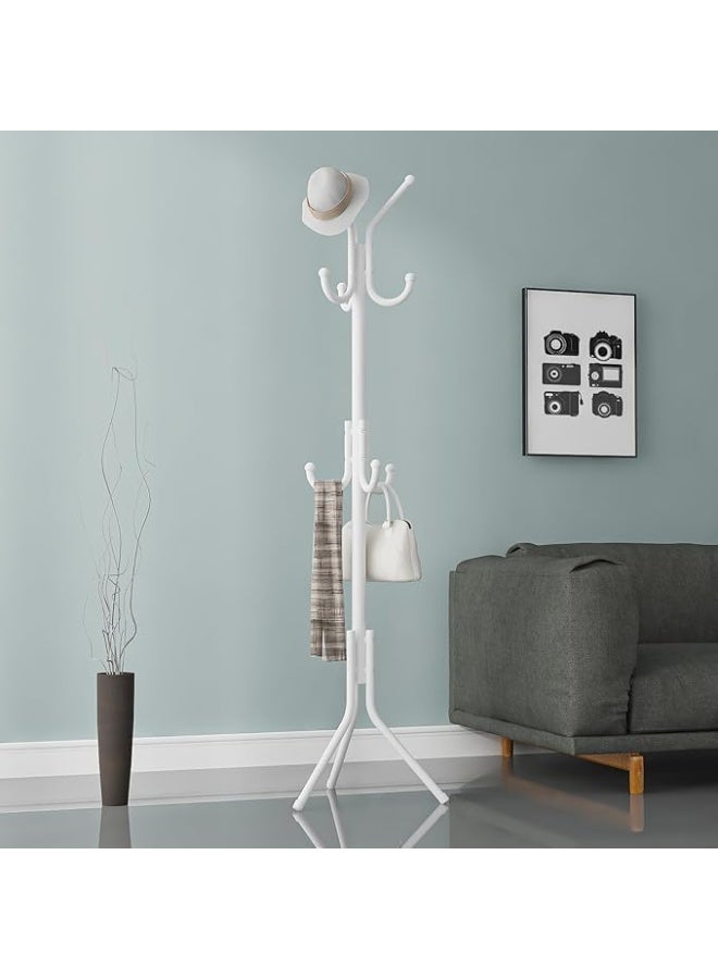 رف معاطف معدني عملي قائم بذاته بستة خطافات، منظم أرضي لغرفة النوم، غرفة المعيشة، المكتب، المدخل، لتعليق الملابس والقبعات والحقائب والسترات، صغير الحجم وموفر للمساحة، 42 × 165 سم (أبيض) - Image 3