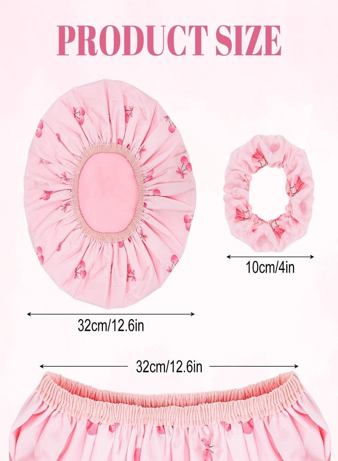 Pengxiaomei Double-Sided Shower Cap for Women, 2 in 1 Reusable Waterproof Cherry Print Bath Cap for Women Girls Long Thick Hair - Image 2