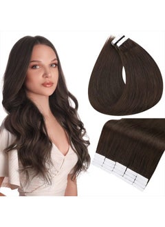 Tape in Hair Extensions 16 Inch Tape in Real Human Hair Extensions Color 2 Dark Brown Double Sided Tape Hair 40 Pcs 100 Gram Skin Weft Tape in Extensions Seamless Tape Hair