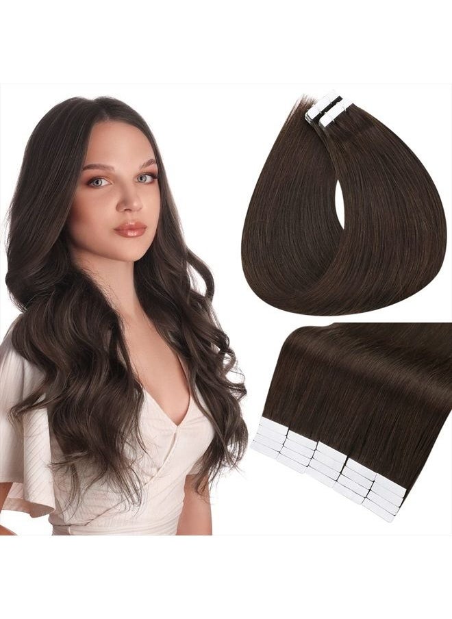 Full Shine - Tape in Hair Extensions 16 Inch Tape in Real Human Hair Extensions Color 2 Dark Brown Double Sided Tape Hair 40 Pcs 100 Gram Skin Weft Tape in Extensions Seamless Tape Hair - Image 1