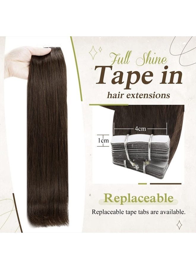 Full Shine - Tape in Hair Extensions 16 Inch Tape in Real Human Hair Extensions Color 2 Dark Brown Double Sided Tape Hair 40 Pcs 100 Gram Skin Weft Tape in Extensions Seamless Tape Hair - Image 1