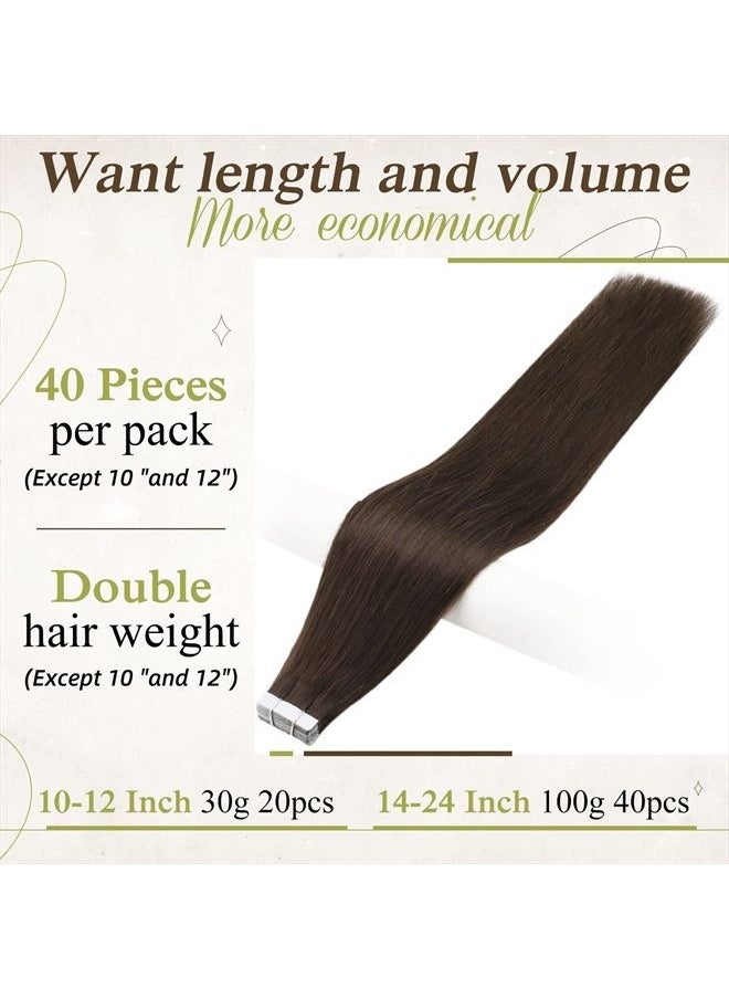 Full Shine - Tape in Hair Extensions 16 Inch Tape in Real Human Hair Extensions Color 2 Dark Brown Double Sided Tape Hair 40 Pcs 100 Gram Skin Weft Tape in Extensions Seamless Tape Hair - Image 1