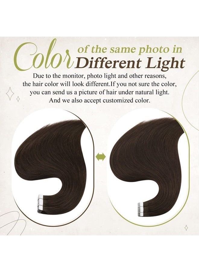 Full Shine - Tape in Hair Extensions 16 Inch Tape in Real Human Hair Extensions Color 2 Dark Brown Double Sided Tape Hair 40 Pcs 100 Gram Skin Weft Tape in Extensions Seamless Tape Hair - Image 1