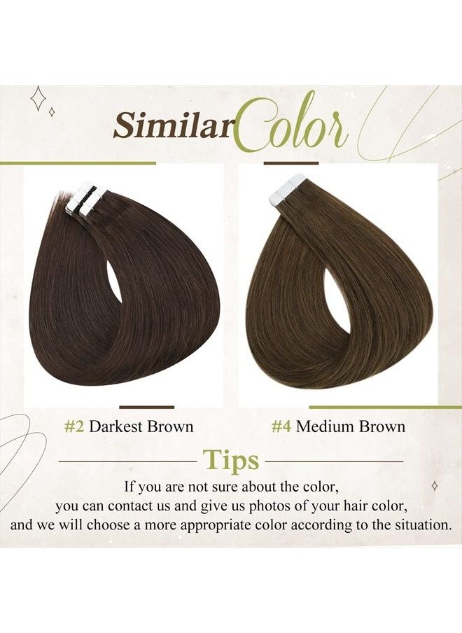 Full Shine - Tape in Hair Extensions 16 Inch Tape in Real Human Hair Extensions Color 2 Dark Brown Double Sided Tape Hair 40 Pcs 100 Gram Skin Weft Tape in Extensions Seamless Tape Hair - Image 1