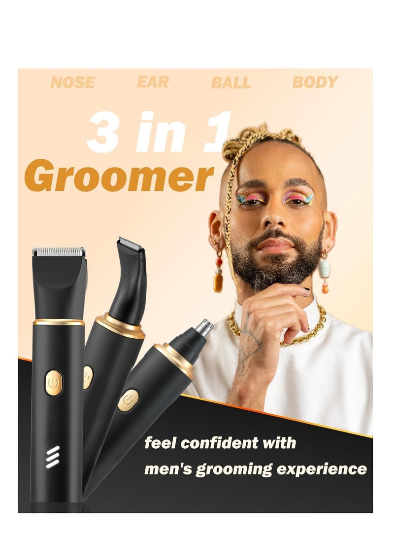 عام ماكينة تشذيب الشعر 3 في 1 ماكينة حلاقة كهربائية لمنطقة الفخذ، مقاومة للماء IPX7، ماكينة تشذيب شعر متعددة الاستخدامات للكرة/اللحية/الأنف، قابلة لإعادة الشحن عبر USB-C، هدايا للأب - Image 3