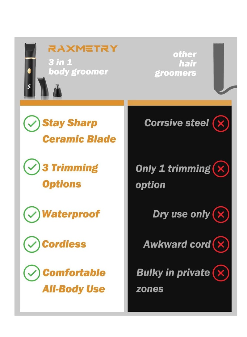عام ماكينة تشذيب الشعر 3 في 1 ماكينة حلاقة كهربائية لمنطقة الفخذ، مقاومة للماء IPX7، ماكينة تشذيب شعر متعددة الاستخدامات للكرة/اللحية/الأنف، قابلة لإعادة الشحن عبر USB-C، هدايا للأب - Image 4