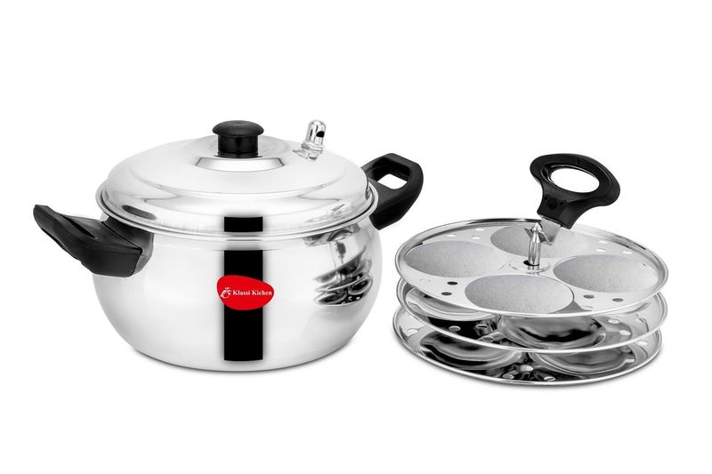 KLASSI KICHEN STAINLESS STEEL Idli Maker (3 Plates, 12 Idlis) Induction & Standard Idli Maker - Image 1